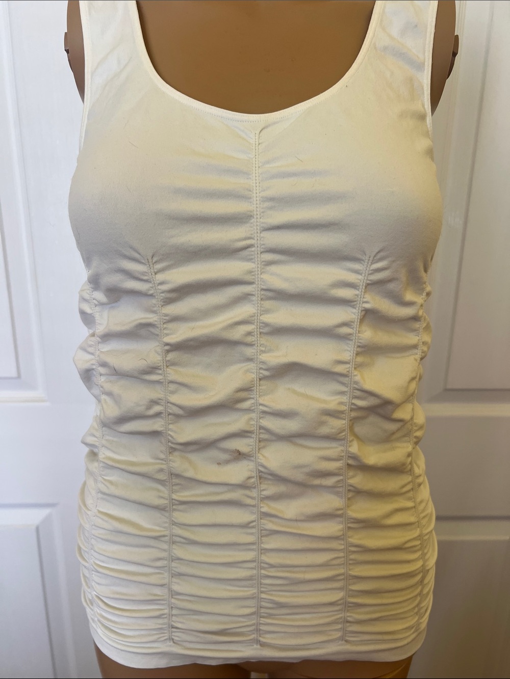 Last Tango White Ruched Scoop Neck Tank Top